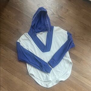 Pilcro Blue and White Hooded Top